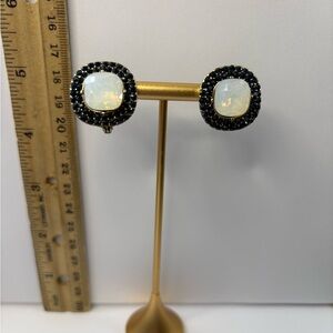 Elegant Navy Blue and White Clip on Earrings